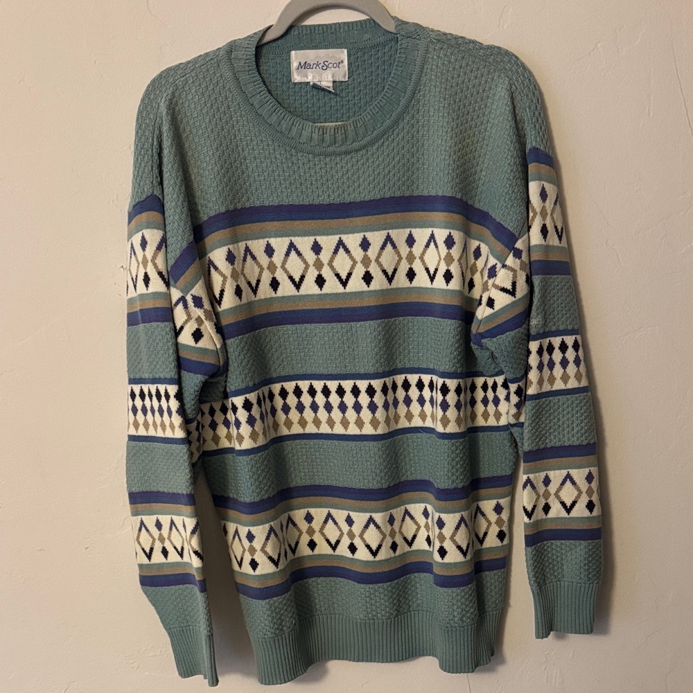 Unisex Green and Navy Crewneck Sweater